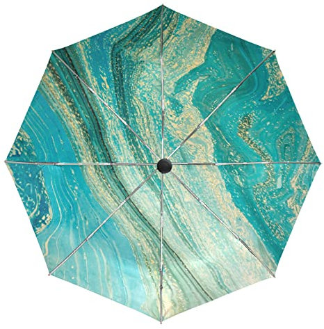 Faux Marbre Turquoise Élégant Métallisé Parapluie Pliant Automatique Coupe-Vent Ultra-léger Voyage Incassable Parapluies pour Homme Femme