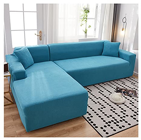 Daesar Sofabezug Stretch Wasserdicht 190-230, Couchbezug für Eckcouch 3 Sitzer Modern Eisblau Überwürfe Sofabezug Ecksofa Polyester