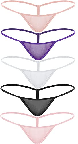 Jiuguva 5 Pack g String Micro Thongs for Women Low Rise Lace Breathable Seamless Underwear M Size T Back Panty Fit for Under Jeans or Dresses Tanning Bikini Workout Pants Photography Body