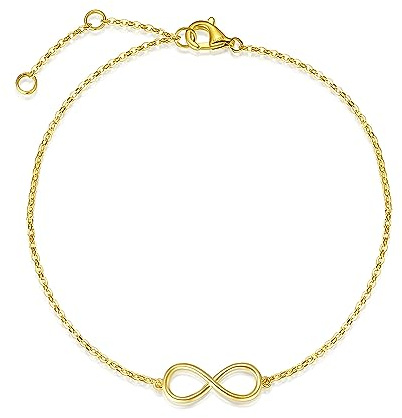 Carleen Armband für Damen mit Infinity Anhänger aus Solide 14 Karat 585 Gold Minimalist Armkette Geschenk Schmuck für Mädchen Kinder- Verstellbare Kettenlänge: 17+2 cm