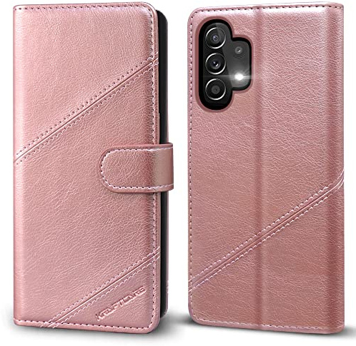 KRAFTCARE Handyhülle für Samsung Galaxy A13 Hülle | Klapphülle mit Premium PU Leder, 3 Kartenfächer + Geldscheinfach, Ständer, Stoßfeste, RFID Blockierung, Rosa