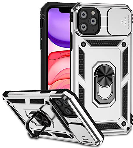 Hitaoyou iPhone 11 Pro Max Case, iPhone 11 Pro Max with Camera Cover & Kickstand Military Grade Shockproof Heavy Duty Protective with Magnetic Car Mount Holder for iPhone 11 pro max Silver