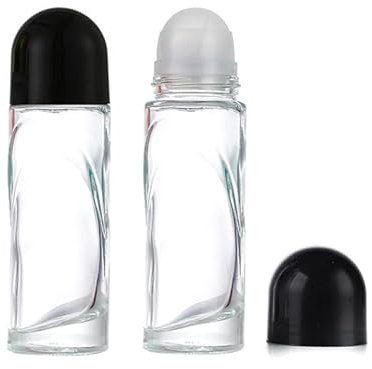 2Pcs 70ml/2.36oz Clear Glass Deodorant Roller Bottle with Plastic Roller Ball & Black Lid Deodorant Bottles Essential Oil Roller Bottles Empty Deodorant Containers, Thin-Waist Style