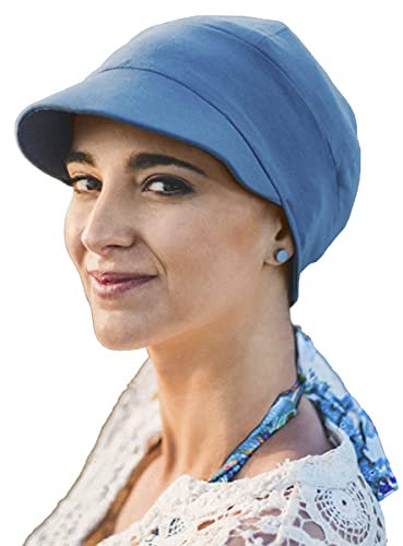 Carebell Capri Schirmmütze aus Bambus für Chemotherapie Alopezie, Bläulich, One size