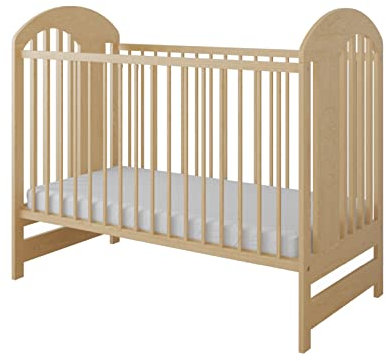 kiki design Babybett mit Matratze | 120x60cm | 3 ausziehbare Sprossen | 3-stufige Verstellung | Kiefernholz | Farbe Natur