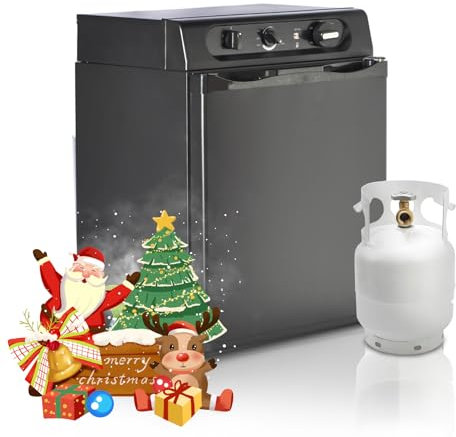 Techomey Gas Fridge 40L, 3 Way Fridge Camping12V 240V, Gas Refrigerator Camping for Campervan, Motorhome, RV, Caravan, Cabin, Quiet, Black