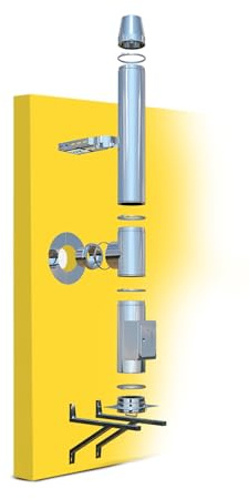 Oskar Edelstahlschornstein Ø 130mm Bausatz, Länge 3,2m | Kamin Komplettsatz, 25mm Isolierung, 0,5mm Wandstärke, Wandabstand 200-400mm, Innovative Verbindungstechnik, Einfache Montage