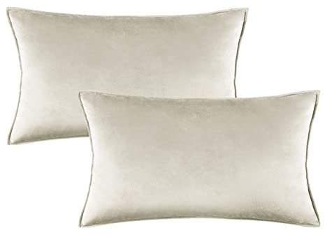 MIULEE 2er Set Samt Kissenbezug Flansch Kissenhülle Dekorative Sofakissen Dekokissen Umwickelte Kante Kissenbezüge Zierkissenbezug für Sofa Wohnzimmer Schlafzimmer 30x50 cm Taupe
