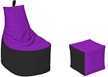 MILLINDABAG Modern Sitzsack für Kinder und Erwachsene Sessel Kissen In & Outdoor Gaminggeignet & bereits gefüllt Sitzkissen Bodenkissen (Schwarz - Lila, XXL - Durchmesser 78 cm mit Hocker)