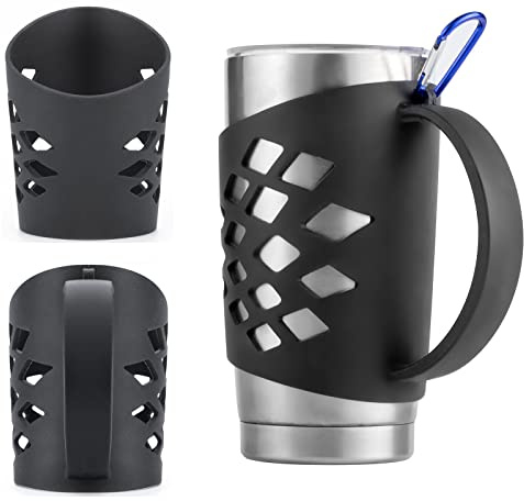 SHTCSZBA Handler - Custodia protettiva per bicchiere da 590 ml, antiscivolo, in silicone, con manico, per tazza da viaggio Yeti Rambler (590 ml, nero)