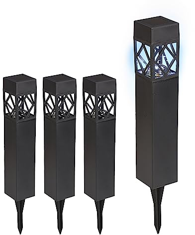 Relaxdays Solarlampen Set, kaltweiß, wasserdicht, Dämmerungssensor, LED Solarleuchte, HxBxT: 41 x 6 x 6 cm, schwarz