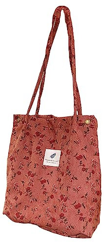 Anopo Sacs en Velours Côtelé pour Femmes Grand Sac Fourre-Tout avec Poches Intérieures Casual Sac à Main Bandoulière Cabas Fashion Sac en Tissu pour Quotidien Bureau Sortie d'école Achats Roses Rose