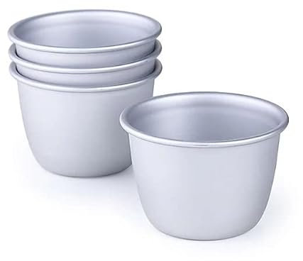 4 Pack Pudding Moulds, Mini Pudding Basins, Aluminium Baking Cups Nonstick Muffin Tin Dariole Moulds Egg Tart Mould Cups Cupcake Basins for Kitchen DIY Cooking (0.15L Pack of 4)