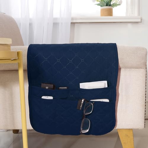 luckyjoyreal Sessel-Caddy für Couch, Fernbedienungshalter, hochwertig, langlebig, rutschfest, Sofa-Armlehnen, Organizer, Aufbewahrung für Liege, Couch, 4 Taschen, für Handy, Magazin, 88,9 x 33 cm,