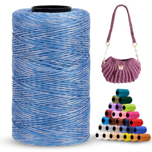 LEREATI Polyester Garn 1mm x 230m Makramee Garn 1mm Baumwollgarn Polyester Macrame Cord Polyester-Seil Baumwollkordel für Handtasche, Umhängetasche, Häkeltasche, Strickwaren (Blau-Weiß)