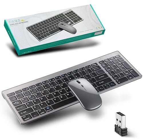 Ensembles Clavier et Souris sans Fil 2.4Ghz & Bluetooth,Clavier Souris sans Fil Rechargeable,Souris Silencieuse,Clavier Ultra-Fin avec Pavé Numérique,pour Ordinateur/PC/Laptop/Windows/Mac,QWERTY
