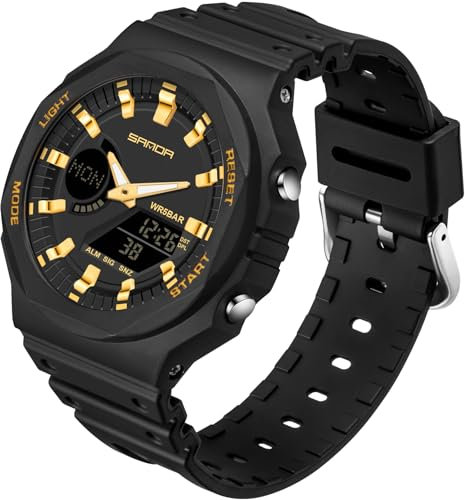 findtime Unisex Digitale Armbanduhr Damen Herren Schawrz Digitaluhr für Jungen Mädchen Männer mit Wecker Stoppuhr 5 ATM Wasserdicht