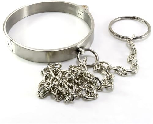 Edelstahl Halsband Mit Metallkette und Ring Abschließbar SM Metall Halsreif/Halsfessel Sklave Hals Kragen Ring Cosplay SM Bondageset Fessel Set Erwachsene Spiel Sex Spielzeug für Paare Männer Frauen
