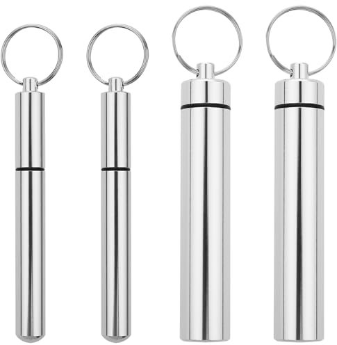 Mozeat Lens 4 soportes portátiles de metal para palillos de dientes, 2 tamaños, estuche impermeable de aluminio, contenedor para palillos de dientes con llavero para acampar al aire libre, viajes,
