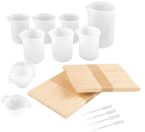 Ideen mit Herz Vasos medidores de silicona, juego de diferentes tamaños, antiadherente, para cocinar, hornear, medir ingredientes de cocina, incluye pipetas y varillas agitadoras de madera, 116 piezas