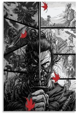 REOTTO Ghost of Tsushima Fan Art Poster Dekorative Malerei Leinwand Wandkunst Wohnzimmer Poster Schlafzimmer Malerei,Wandkunst Bilddruck Moderne Familienzimmer Dekor 08x12inch(20x30cm)