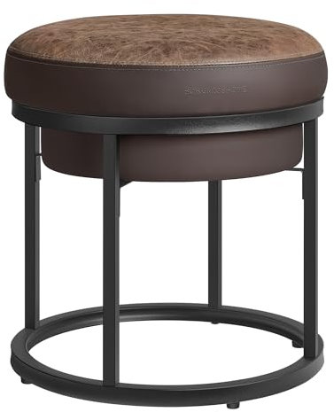 SONGMICS HOME LUIZ Collection - Ottoman Footstool, Round Ottoman, Vanity Chair Stool, Footrest, Reversible Top, Side Table, Max. Load 660 lb, Bedroom Living Room Entryway, Walnut Brown ULOM080K01