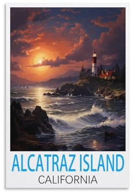 Alcatraz Island California Vintage-Reiseposter, 50 x 75 cm, Leinwand-Kunst, Poster und Wandkunst, Bilddruck, moderne Familienschlafzimmer-Dekoration