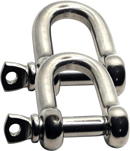 8mm D-Shackles Stainless Steel A4-Marine Grade (316) - for connecting Ropes, Anchors and Chains (Pack of 2)