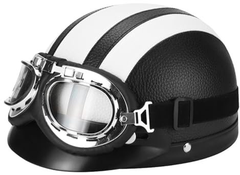 Mezzo Casco Jet Moto Retrò Casco Scodella Portatile con occhiali, ECE Omologato Mezzo Elmetto da Moto Retrò per Uomo Donna Biker Cruiser Scooter Touring B,54-62CM
