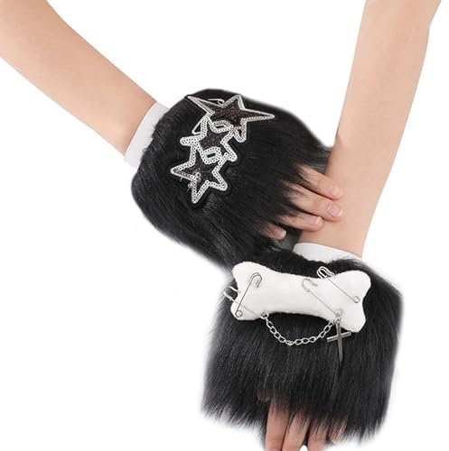 GEFEISU Armstulpen für Damen, modisch, Plüsch-Armstulpen, dekorative Handgelenkmanschette für Teenager, Mädchen, Rollenspiel-Manschettenwärmer
