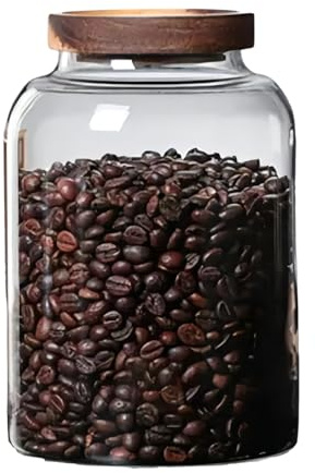 Toolzia Glass Storage Jar With Wood Lid,Stackable Clear Food Coffee Sealed Storage For Food, Coffee, Flour, Spaghetti, Cookie (2000ml)