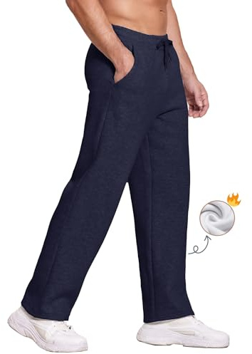 PINSPARK Jogginghose Herren Fleecehose Trainingshose Baggy Sweatpants Gefütterte Thermohose Winter Hosen Freizeithose Sporthosen Winterhose mit Taschen Navy blau M