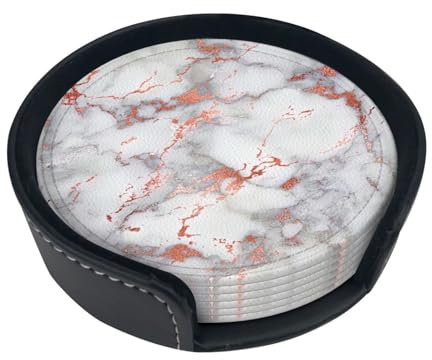 White Marble Rose Gold Print Coasters Drinks Table Cup Coasters Living Room Kitchen Coffee Decor Leather Coasters