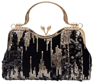 CORIOS Vintage 1920s Pailletten Abendtasche Damen Samt Clutch Tasche Hochzeit Brautbörse Handtasche Elegante Diamant Schultertasche Glänzend Strass Portemonnaie Tasche Kette Umhängetasche Schwarz