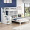FEZTOY Etagenbett mit Treppe, Beweglicher Beistelltisch und Lagerregal, Kinderbetten 90x200cm+140x200cm, Multifunktionales Hochbett mit Rausfallschutz und Lattenrost, ohne Matratze