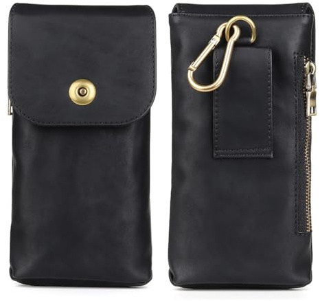 Custodia Cellulare da Cintura in Pelle - Fondina Porta Cellulare Pelle Uomo - Verticale Mobile Custodia con Clip Borsa da Cintura Sacchetto Piccolo Marsupio per Running Sportivo Viaggio Lavoro, Nero