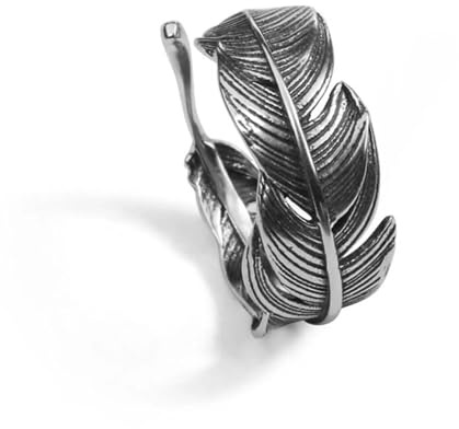 Ring aus Sterlingsilber, 6–8 mm, mit Feder, offenes Band, Engelsflügel-Blatt, Unisex, 2 Töne, Sterling Silber, Kein Edelstein