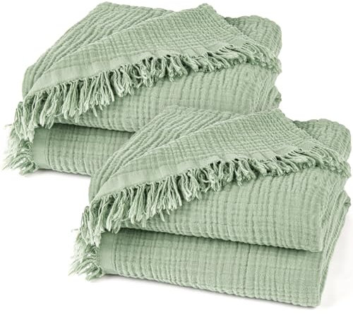 Pure Label 2er Set Musselin Decken 150x200 cm - Oeko-Tex zertifizierte Kuscheldecken aus Baumwolle | Musselin Kuscheldecken für Couch & Sofa in XL |Doppelpack 150 x 200 cm, Farbe der Decke Grün
