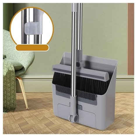 Broom Dustpan Combination Floor Cleaning Tools Clean Sweeper Broom Cleanup Kit Dustpan And Soft Brush Set Utility Broom Practical Tools For Home Use Ideal For Cleaning Bedrooms Living Rooms Etc(Grey)