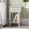 Christow Slim Bedside Table With Drawer & Shelf, Modern Narrow Bedroom Nightstand, Wooden MDF Side End Stand, Living Room Hallway Sofa, Brushed Chrome Handle, Natural Stone Colour (57cm x 32cm x 32cm)