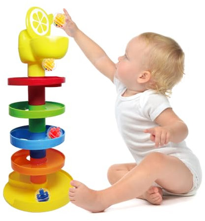 WEofferwhatYOUwant Jeu de Pot Bébé avec Tour à Billes et Toilette Citron – Apprentissage Ludique dès 9 Mois – Base Large et Billes Sécurisées pour Bébés