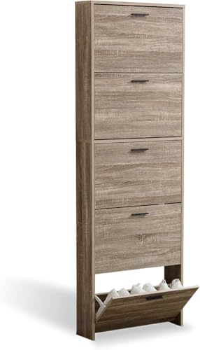 Schuhschrank Schmal Hoch - 5 Fächer für 15 Paar - Schuhregal Geschlossen - Platzsparend & Modern – Schuh Regal mit hoher Kapazität - Schuhe Schrank 60 x 17x 180 cm - Shoe Cabinet