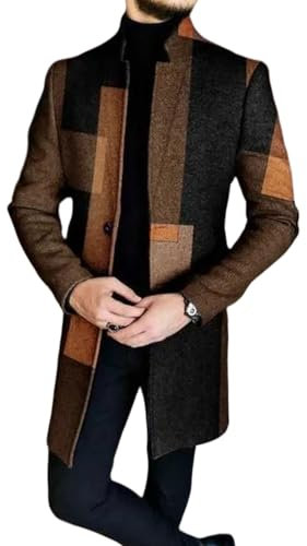 ZACOLLAN Langarm Jacke Herren Vintage Trend Outdoorjacke Herren Mittlere Länge Mode Komfortabel Übergangsjacke Herren Casual Einzigartig Gutaussehend Tweed-Mantel Herren DD-22 XL