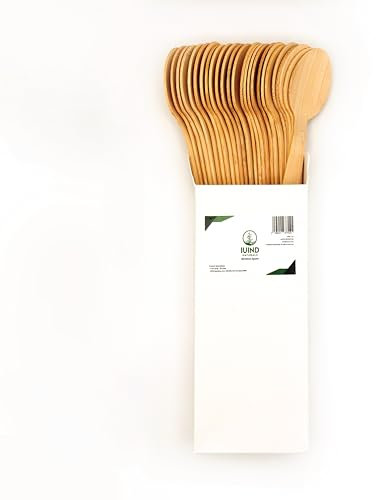 Disposable Bamboo Wooden Spoons 25 Pieces for Parties, Events, Picnic, Camping - 17 cm Long - Sturdy and Strong - 100% Bamboo - IUIND NATURALS