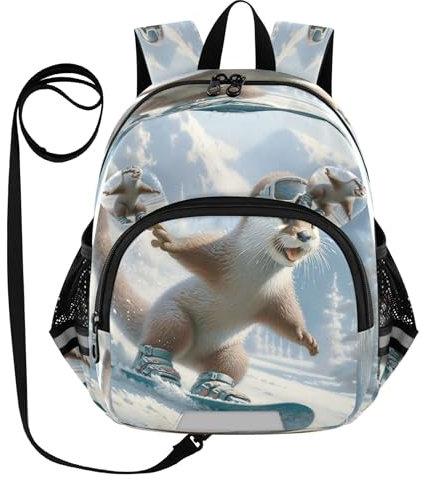 Joitme Grün-Gelb Farbverlauf Rucksack Kleinkind Rucksäcke für Vorschule mit Taschen Kleiner Rucksack für Mädchen, Sportlicher Otter Schneewittchen, Small, Sportlicher Otter Schneewittchen
