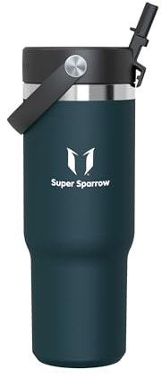 Sparrow Botella Termica con Pajita Flex - 900ml - Twistpath Botella Agua Acero Inoxidable - Termo a Prueba de Fugas sin BPA - Compatible con Portavasos - Ideal para Deporte, Viajes y Oficina