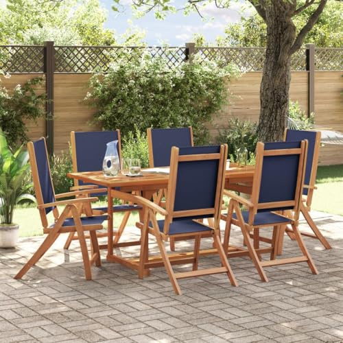IKAYAA Gartenmöbel Set Holz Sitzgruppe Garten Holz Essgruppe 66 Gartenstuhl Hochlehner Verstellbar Wetterfest Akazie Sitzgarnitur Blau