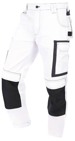 ELIWORX Arbeitshosen Männer Stretch Einsatz - Bequeme Passform - Robustes, Flexibles Material - Smartes Taschen-Design - Arbeitshose Herren ideal für Handwerk Heimwerk und Baugewerbe - Weiß - 60