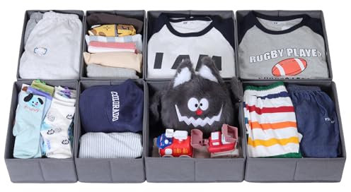LAJIAKE 8er Set Schubladen Organizer für Kleidung, passend für PAX Kleiderschränke 100×58 cm, Schrank Organizer für Kinderkleidung, faltbar, stabil, Grau