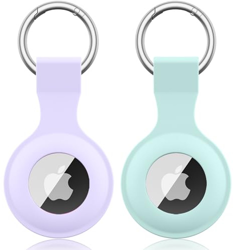 【2 STÜCK】 Wanme Hülle für Apple AirTag Anhänger mit Schlüsselanhänger, AirTags Silikon Tragbar Keyring Abdeckung, Schutzhülle für Apple AirTag Case Tracker (Mintgrün+Lavendel lila)